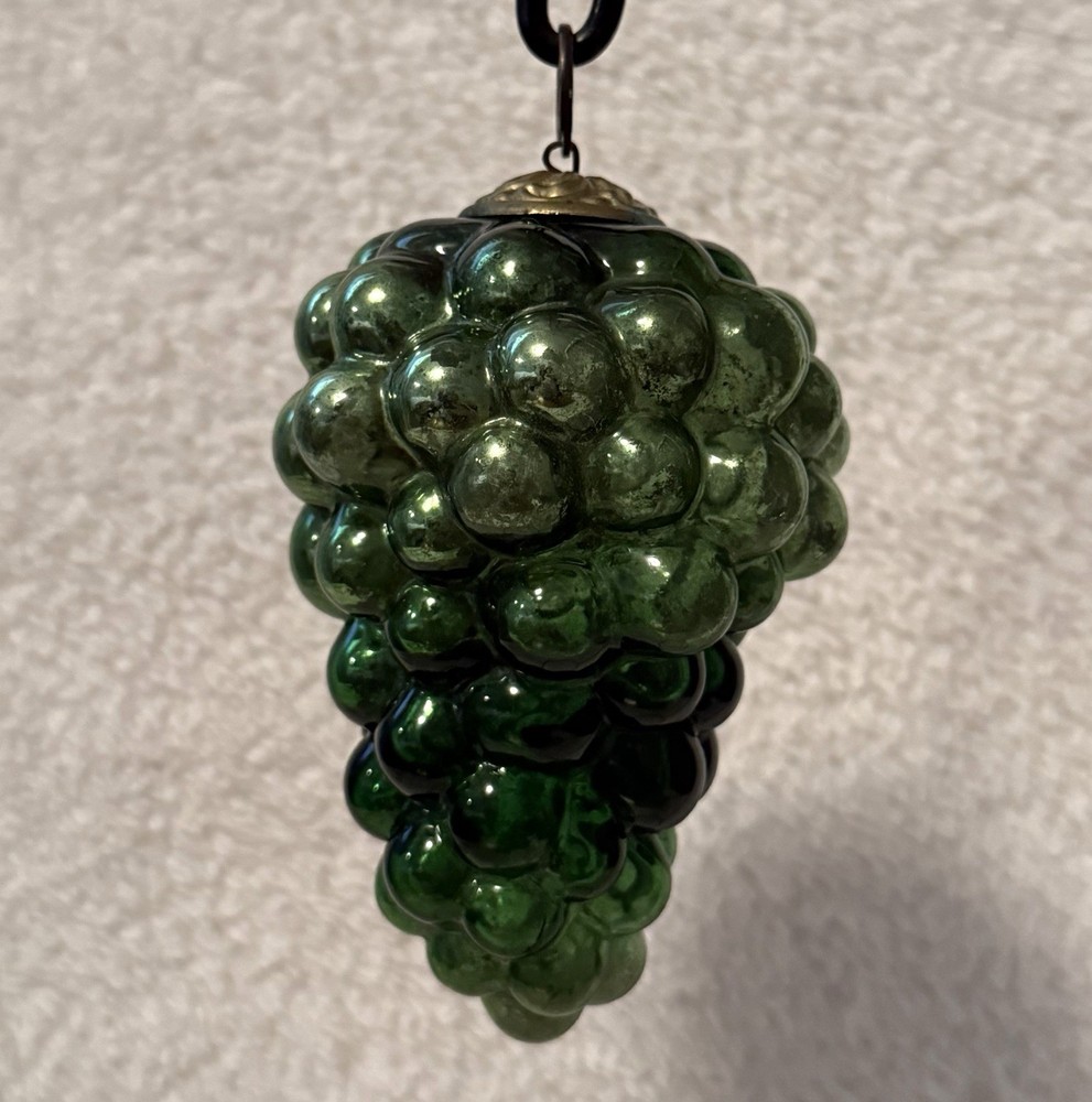 Antique Green Glass Kugel Grape Cluster German Christmas Ornament 4”