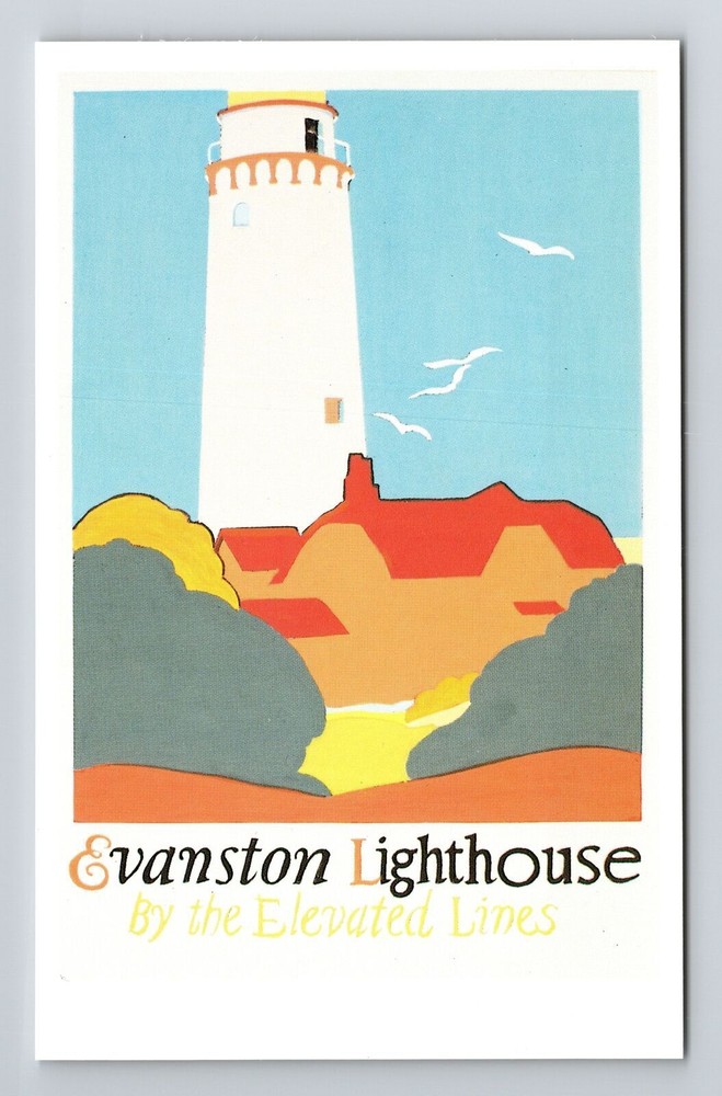 Evanston Lighthouse By The Elevated Lines, Vintage Postcard