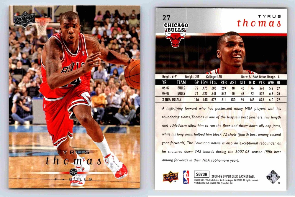 2008 Upper Deck Tyrus Thomas Chicago Bulls S873H Basketball Card  