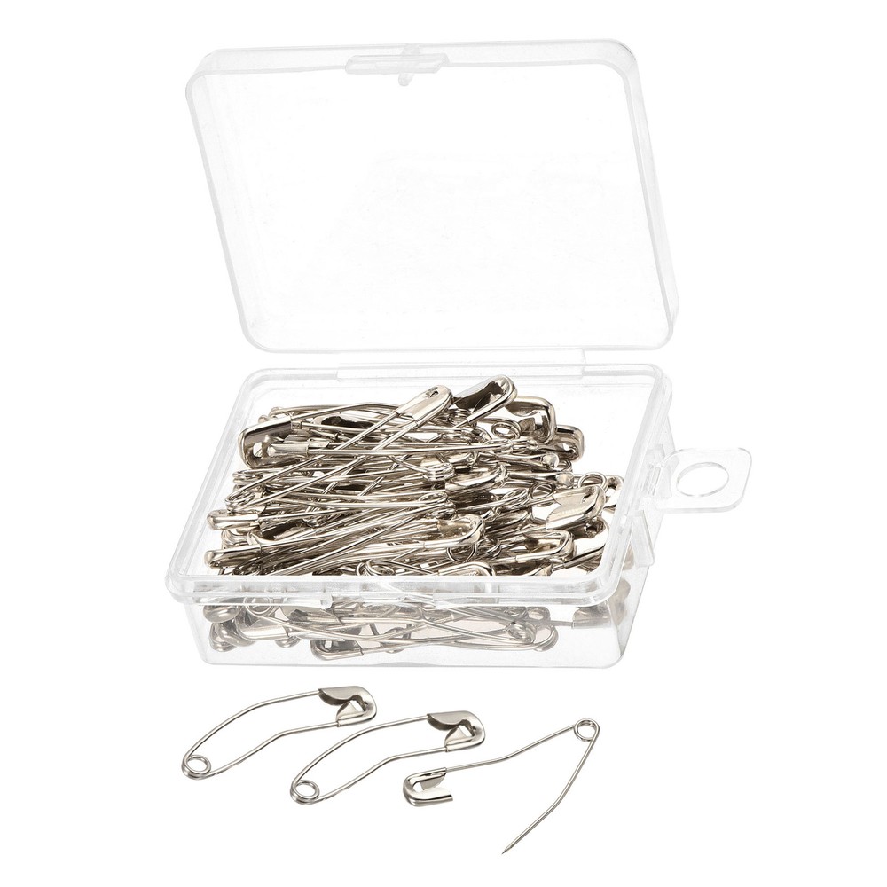 120 Pcs Silver Curved Safety Pins for Sewing 1.5 Inch with Storage Box