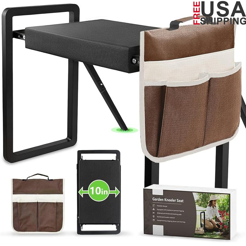 Heavy Duty Foldable Garden Kneeling Seat with Anti-Tipping Stool and Tool Bag