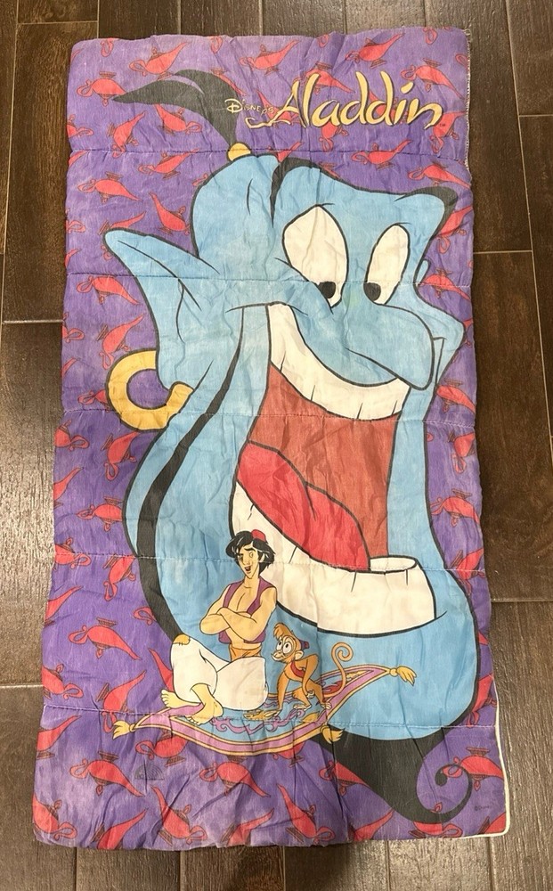 Vintage 90s Disney Aladdin Genie Abu Spell Out Sleeping Bag Blanket 29