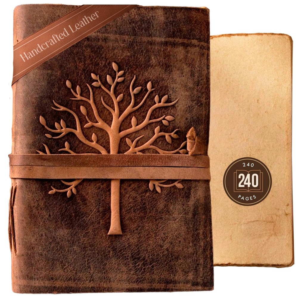 Vintage Leather Journal Tree of Life Handmade Bound Notebook for Writing Travel or Sketching