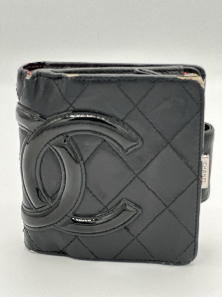 Authentic CHANEL Cambon CC Mark Black Bifold Wallet