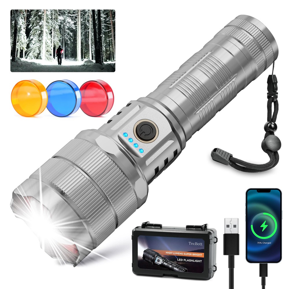 900000 High Lumens Flashlights LED Rechargeable Tactical Flashlight 5 Modes Z...