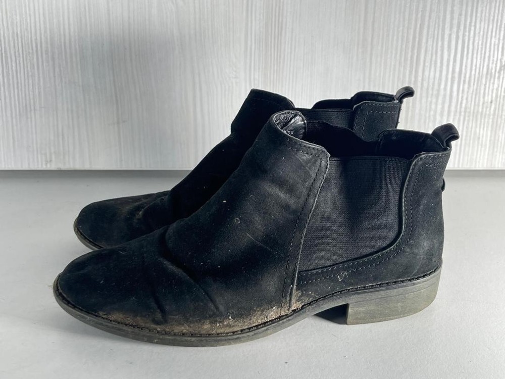 Ladies Women's Black Faux Suede Elasticated Ankle Boots Shoes UK 4 EUR 37 -A160