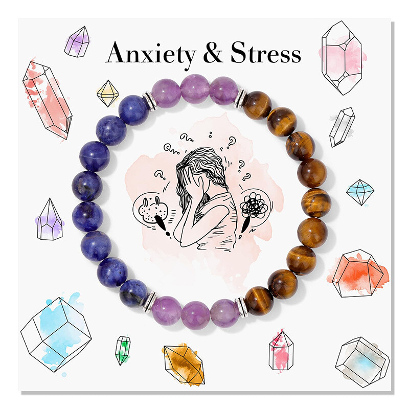 NEW Amethyst Tiger Eye Stone Bracelet 8mm Blue Pattern Stone Yoga Bracelet