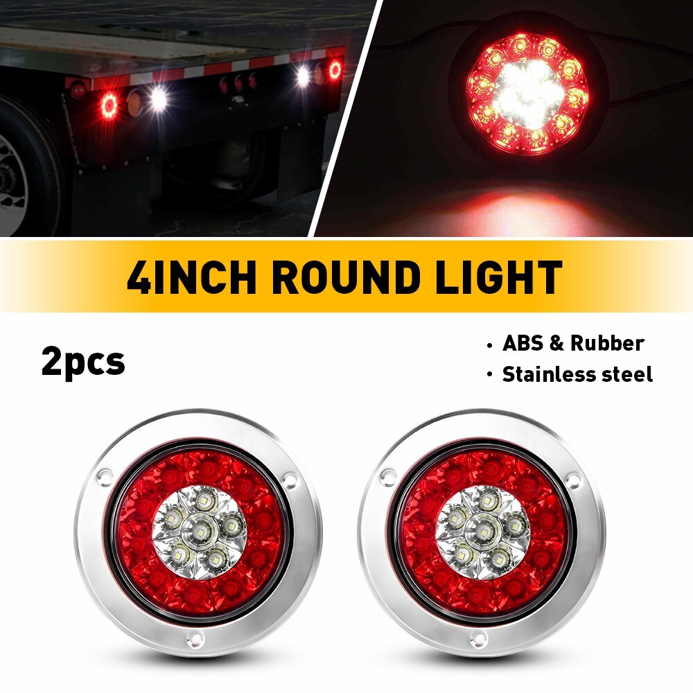 2pcs Rear LED Round Truck RV Trailer Tail Light Driving Brake Reverse Lamp EXS