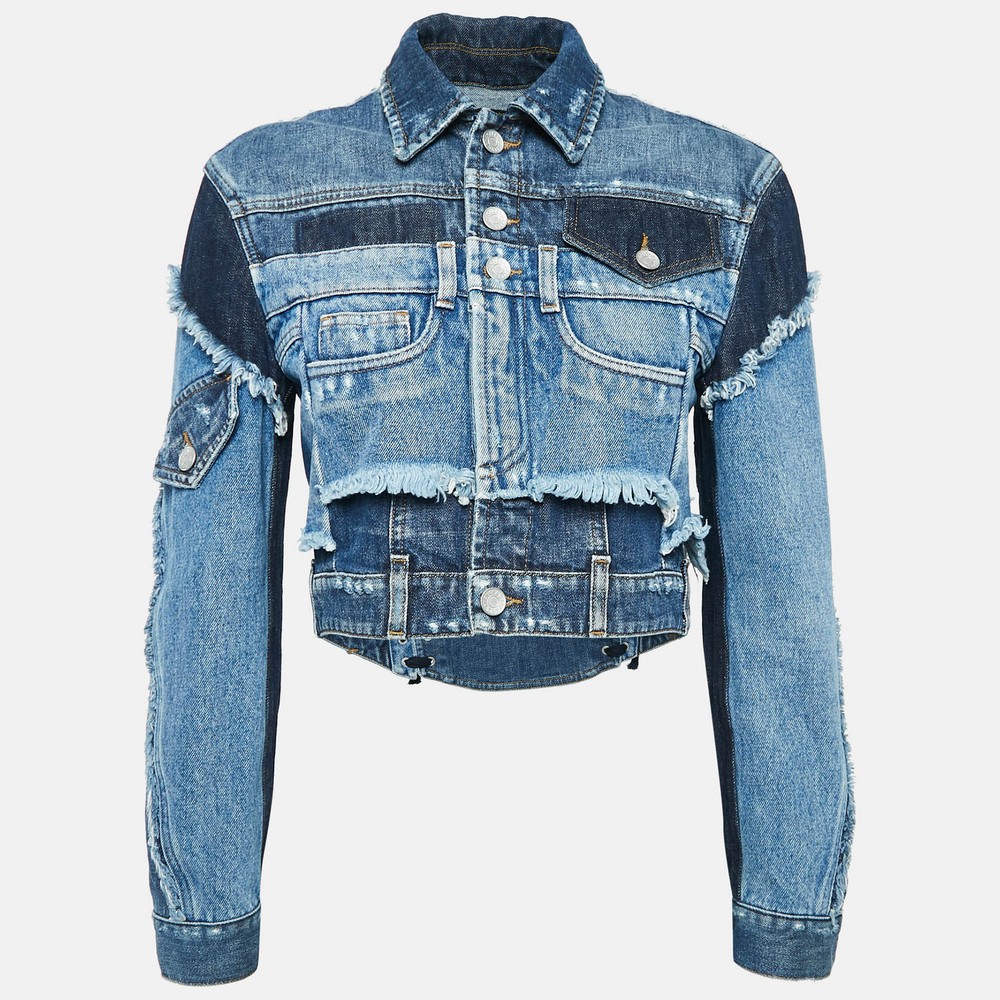 Dolce & Gabbana Blue Patched Denim Lace-Up Crop Jacket XS