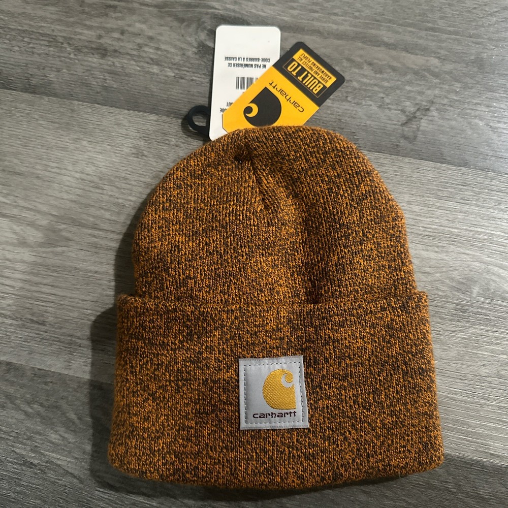 Carhartt One Size Knit Cuffed Beanie Winter Hat Black Orange Heather for Adults