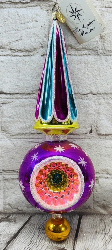Radko Dream Cone Triple Reflector Finial Glass Ornament 11