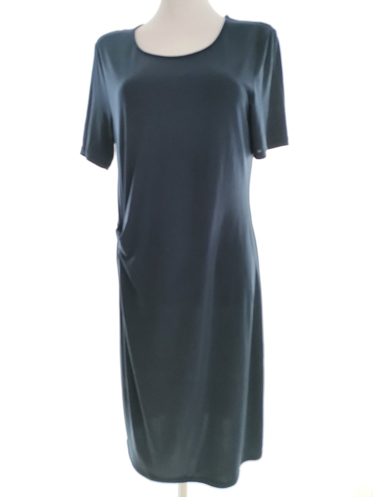 Selected  Size 42/44 Blue Midi Shift Dress Modal Short Sleeve Asymmetrical