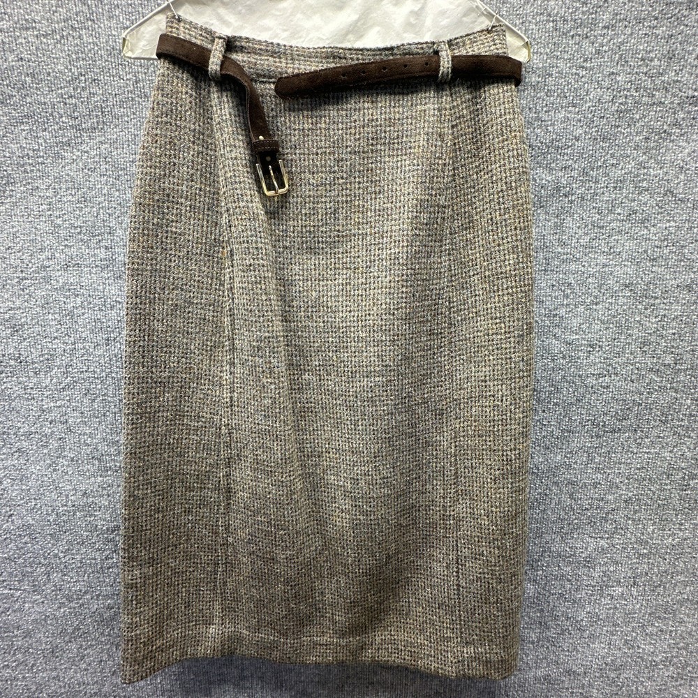 Woodhouse Lynch Skirt Women 10 Brown Hand Woven Scottish Tweed Academia Vtg USA