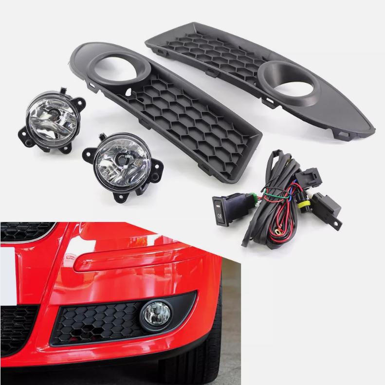 New Car Front Fog Light + GTI Fog Lamp Grille Set Fit For VW Polo GTI 2005-2009