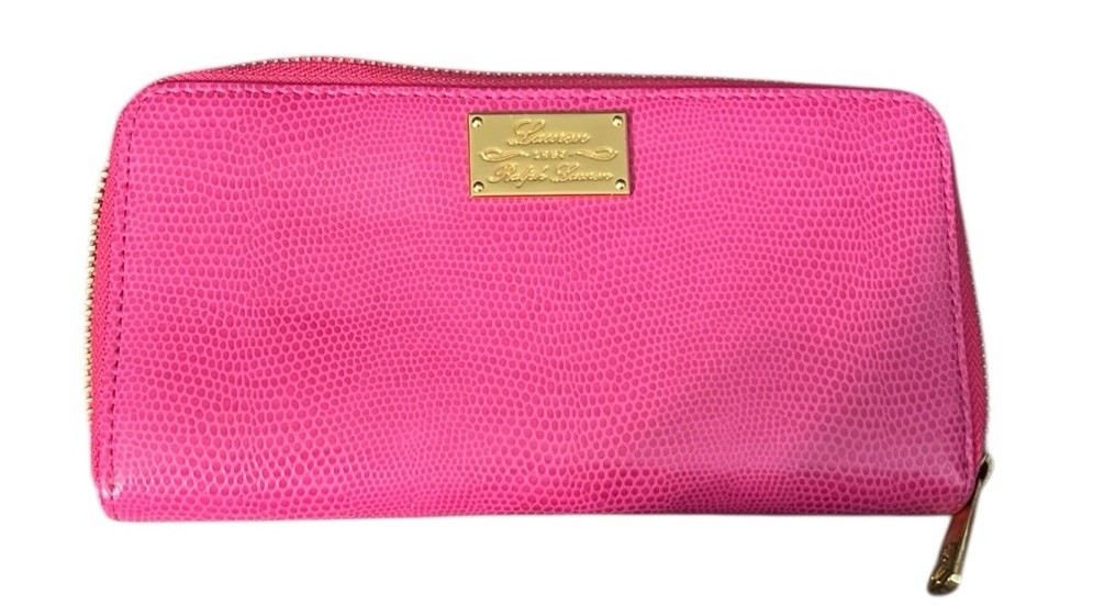 Ralph Lauren Pink Leather Wallet Zip Around Goldtone Hardware