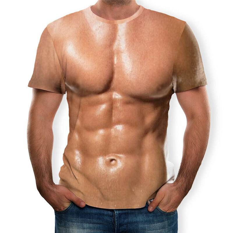 Tight Fit Muscle Pattern Tee - Short Sleeve Shirt for Sports Enthusiasts