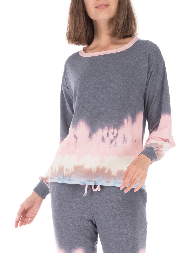 Bobeau Women's Gray Printed Long Sleeve Crew Neck Sweatshirt Size S