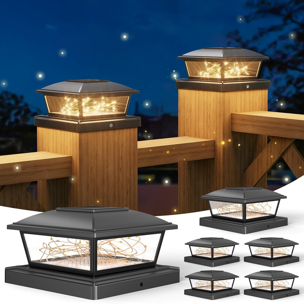 Solar Post Cap Lights Outdoor 6Pack Black Fence Lights Solar Powered Waterproof