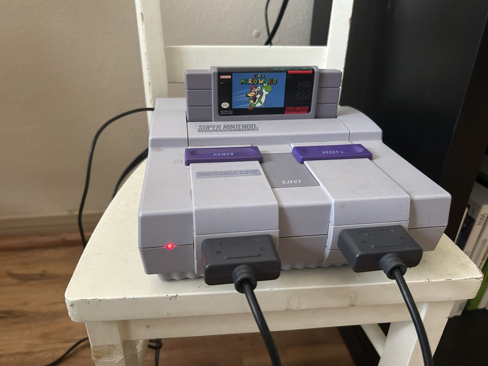 Super Nintendo SNES System Console With 2 Controllers, AC & A/V Cords, Mario opt