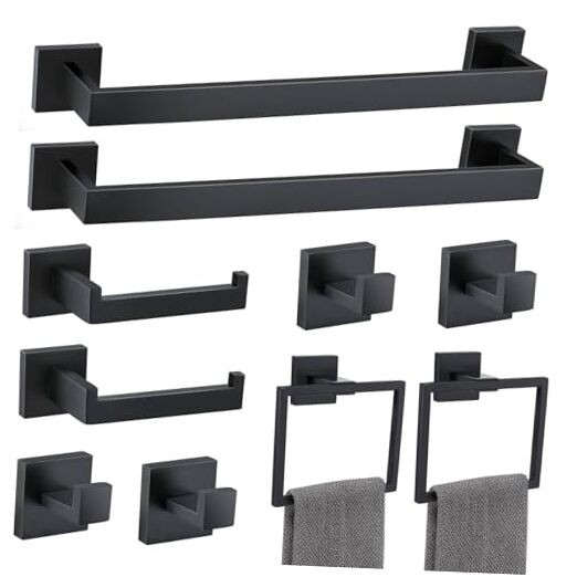 16-Inch Black Matte Bathroom Hardware Set - 10-Piece Towel Bar Kit