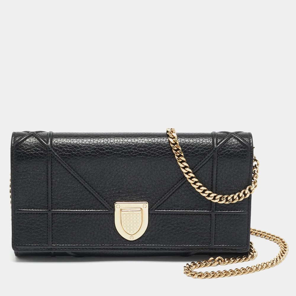 Dior Diorama Black Leather Wallet On Chain