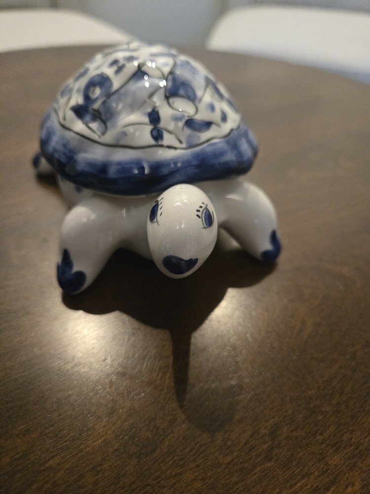 Hand Painted Porcelain Turtle Trinket Box Made In Portugal