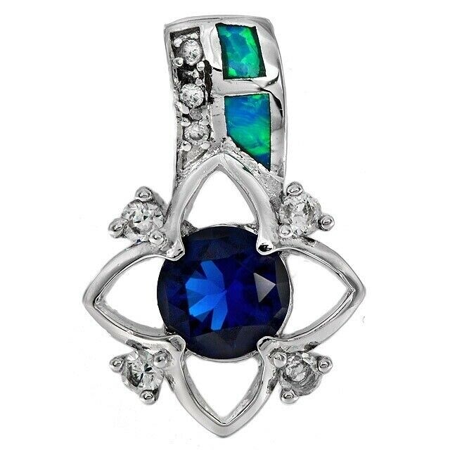1CT Treated Sapphire & Australian Opal Inlay 925 Sterling Silver Pendant OP2