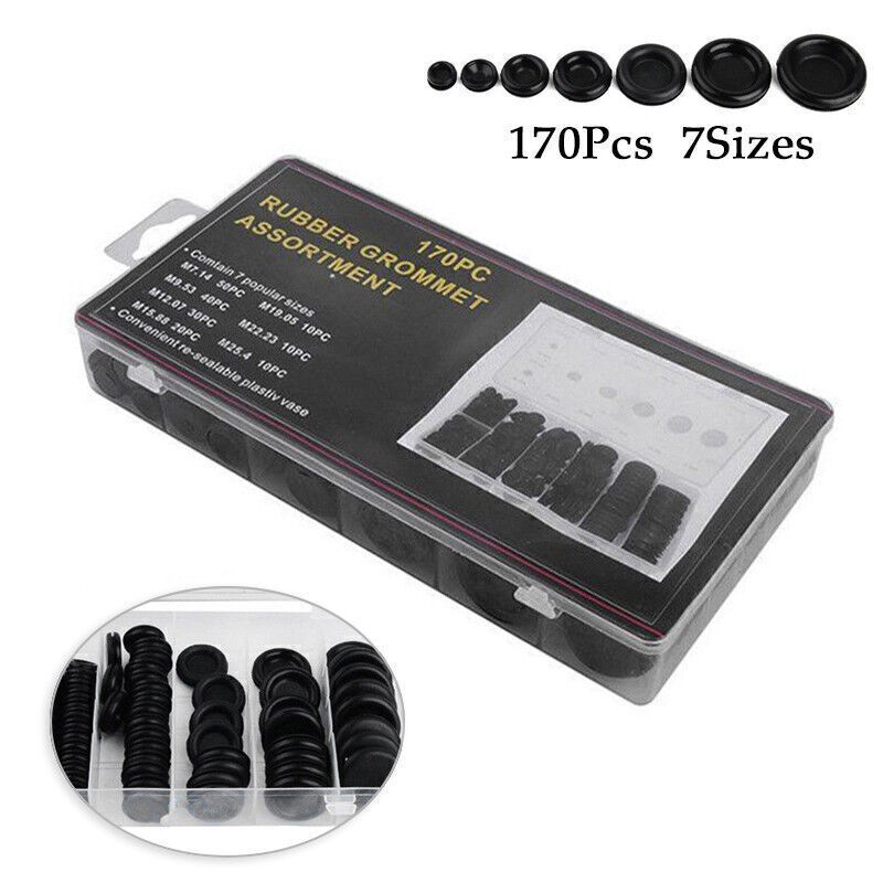 170Pcs 7-Size Rubber Grommet Kit for Firewall Hole Plugs & Wire Protection
