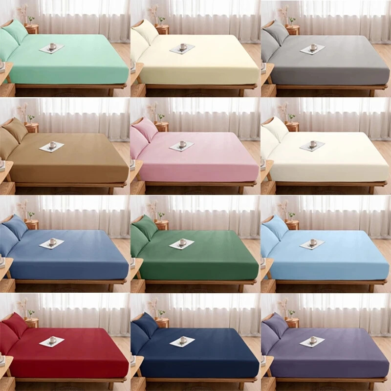 Non-Slip Solid Color Fitted Sheet with Elastic Band for Adjustable Mattress