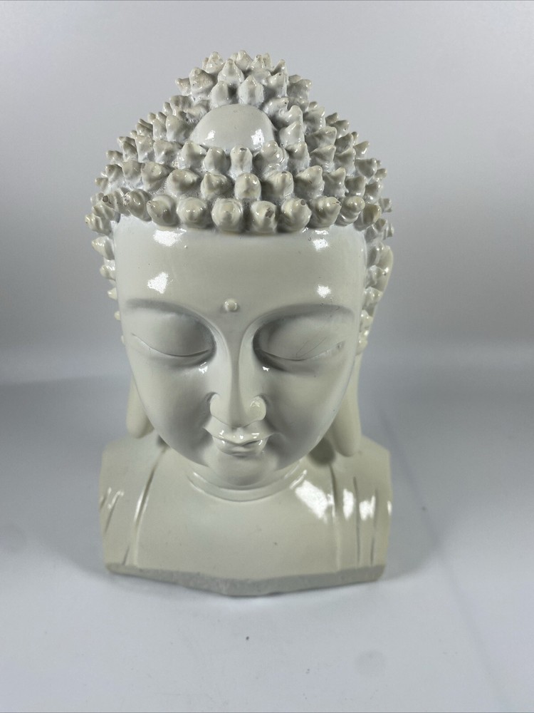 White Buddha Head Resin Bust Sculpture Statue Figurine Art Decor 6x4 Lucky Bush