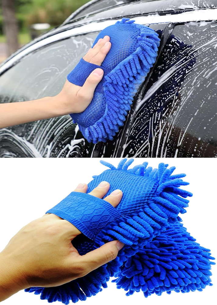 Microfiber Car Wash Sponge-Non Scratch Sponges-Two Sided Chenille Microfiber Was