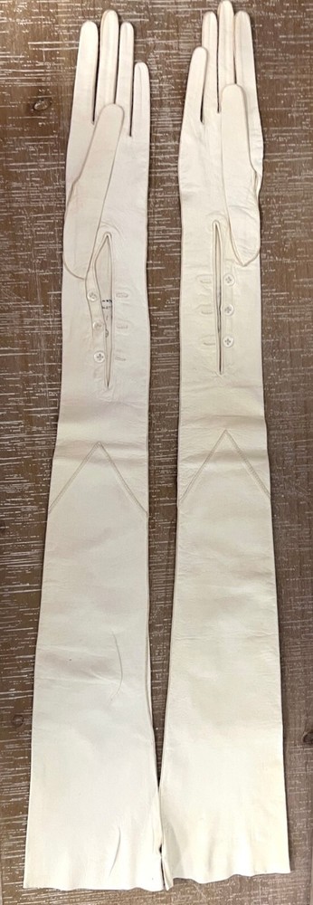 Antique Trefousse Paris White Kid Leather 26