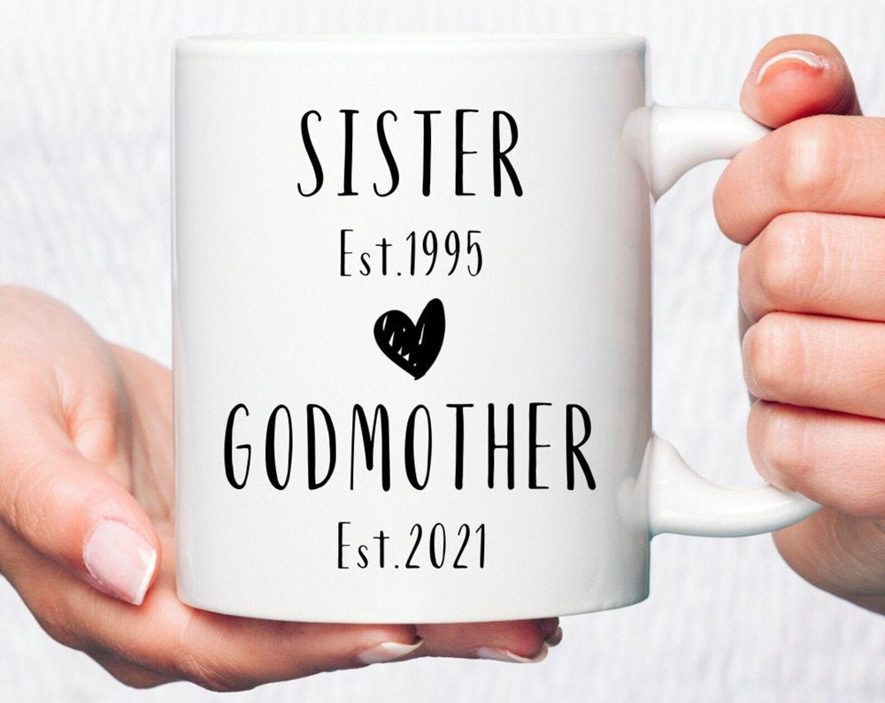 Godmother Coffee Mug Custom Est Godmom Mug Sister Reveal Gift Promoted To