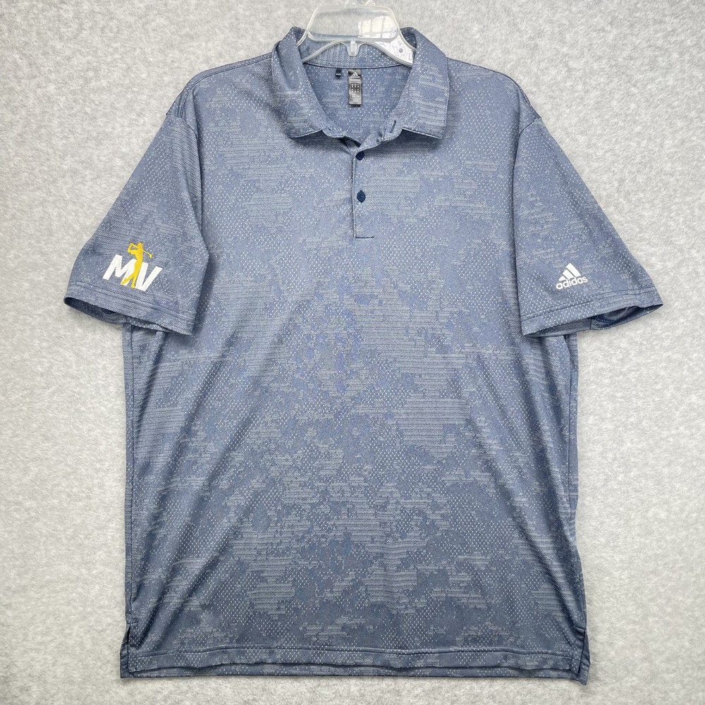 Adidas Primegreen Polo Shirt Camo Mens XL Blue Golf Short Sleeve Performance