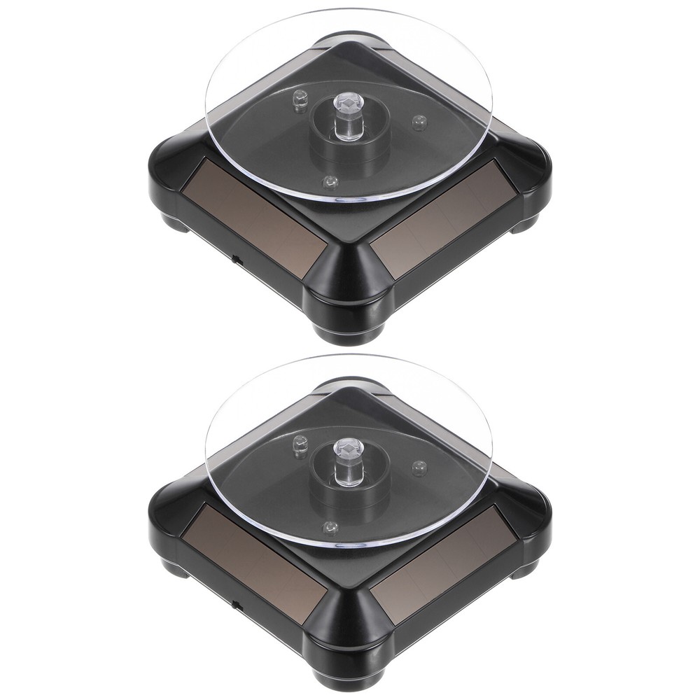 2pcs 360° Solar Display Stand with LED Light ABS Black Turntable