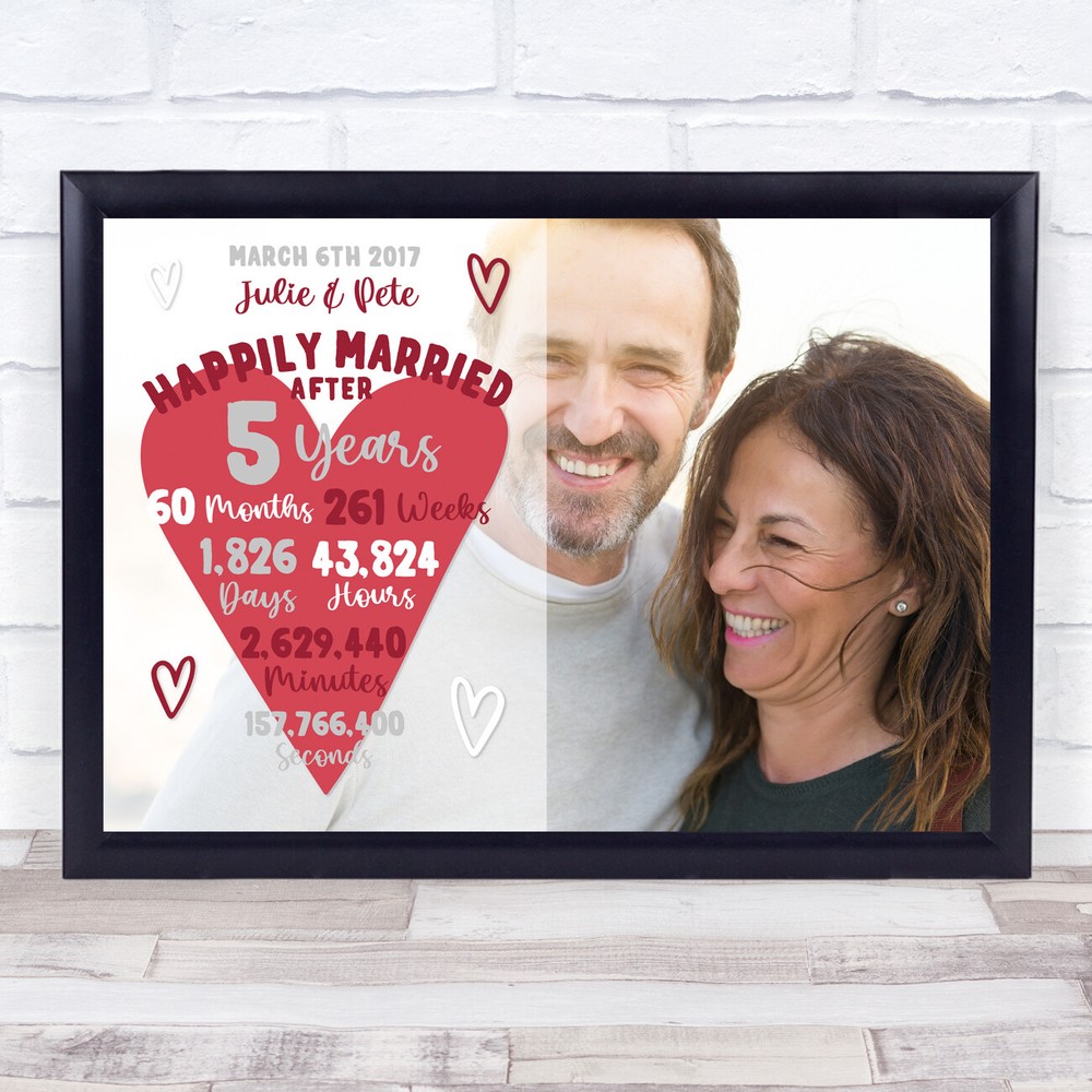 5 Years Anniversary Wedding Heart Photo Personalised Gift Art Print