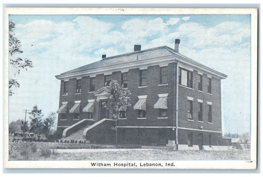 c19120's  Witham Hospital Building Exterior Scene Lebanon IN Antique Postcard
