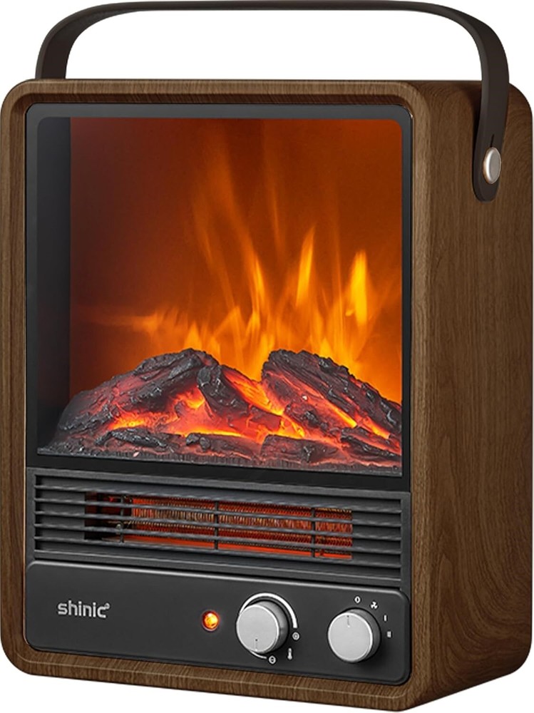 Portable Electric Fireplace Heater 1500W Space Heater For Home Indoor Walnut NEW