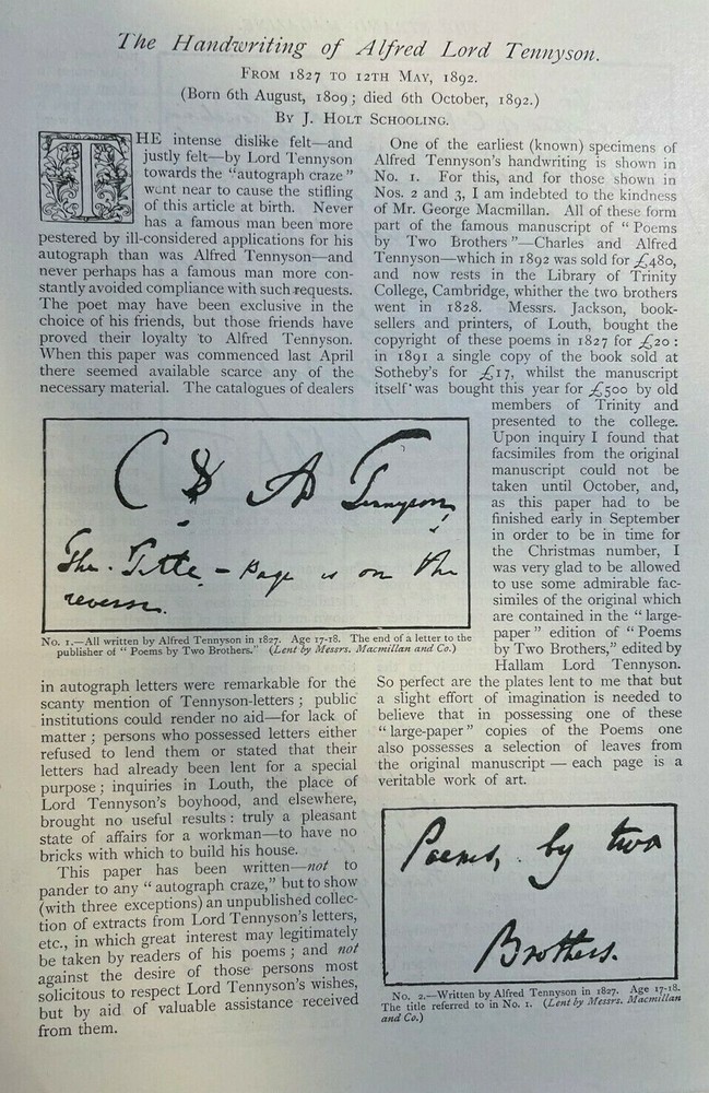 1894 Handwriting of Alfred Lord Tennyson illustrated