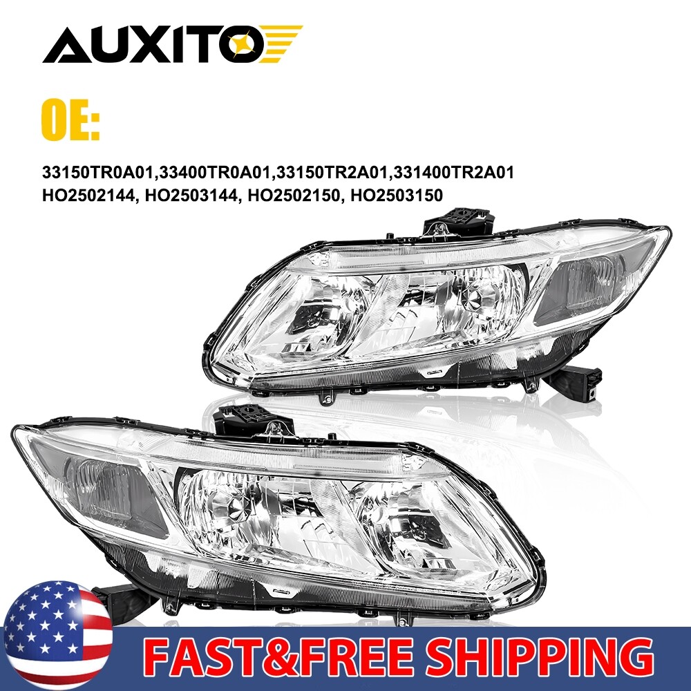 Chrome Pair Headlights Assembly Lamp For 2012-2015 Honda Civic Sedan 12-13 Coupe
