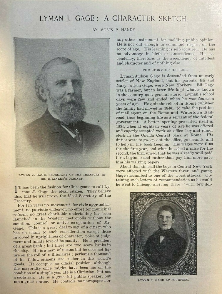 1897 Lyman J. Gage Secretary of the Treasury illustrated