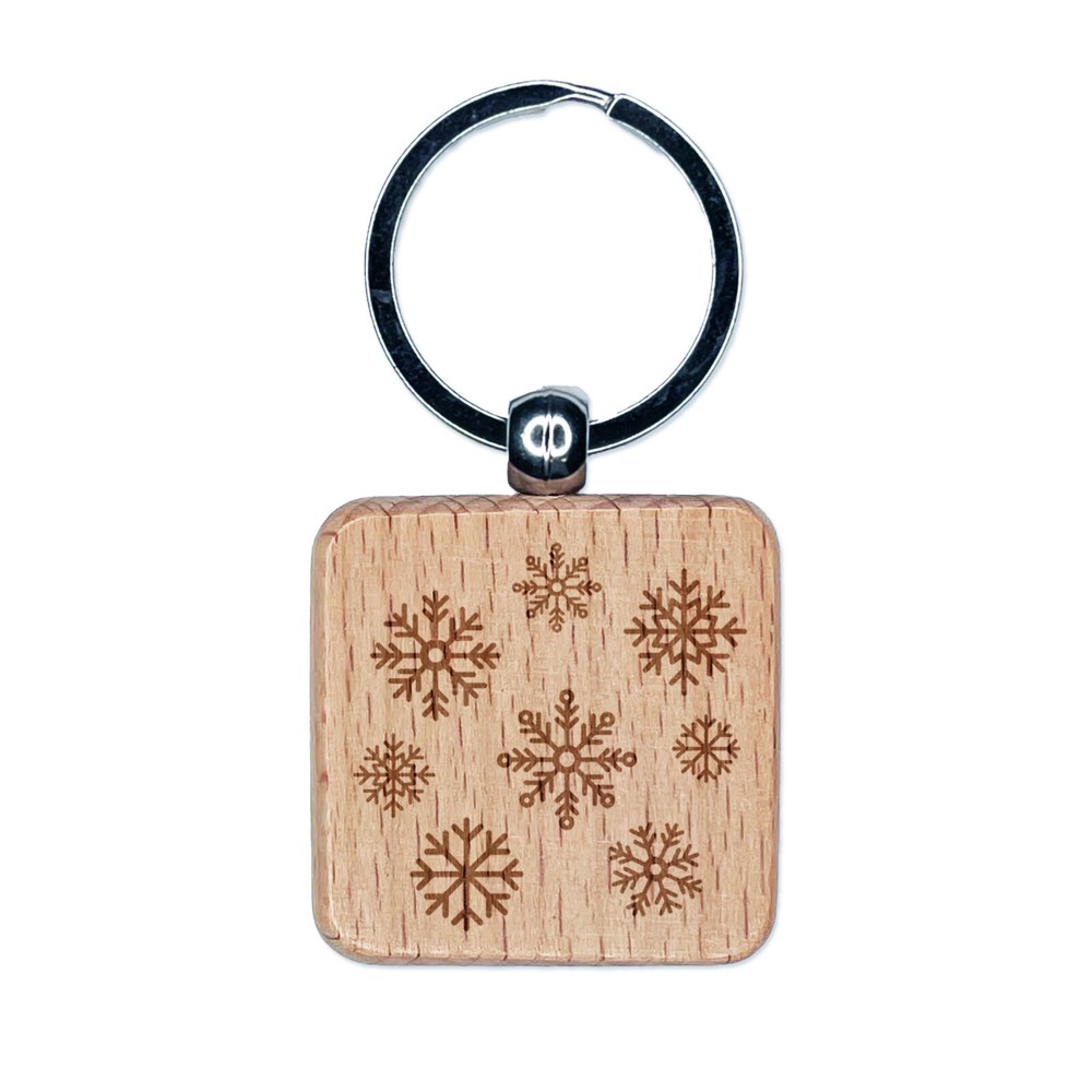 Snowflake Engraved Wooden Keychain Charm for Winter Gifts