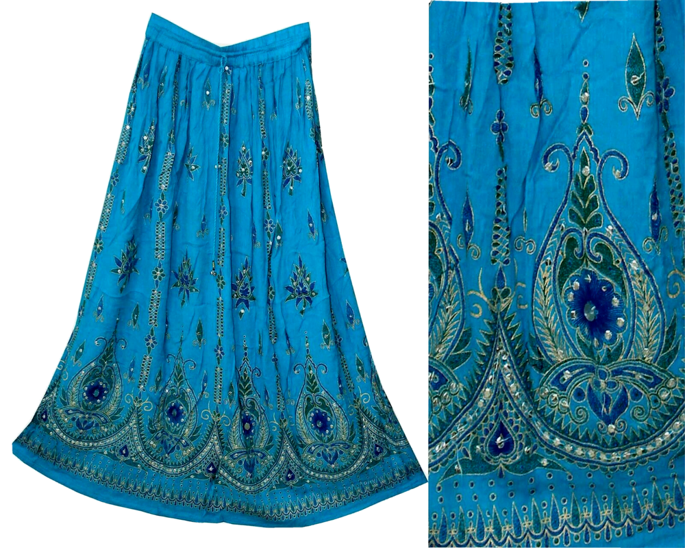 Plus Size XL/XXL/1X/2X Indian Ethnic Floral Sequin Maxi Skirt For Women Boho