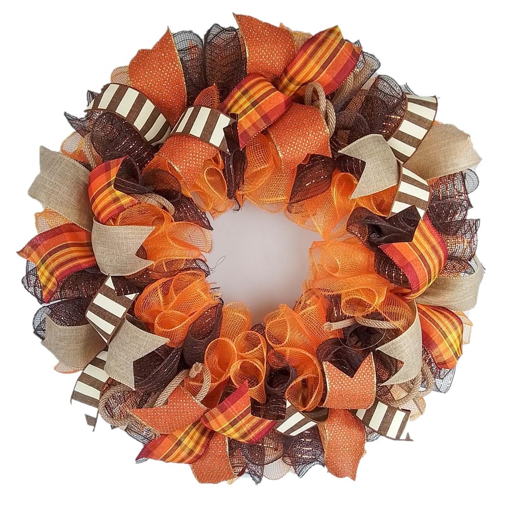 Fall Wreaths for Front Door : Burlap Thanksgiving Deco Mesh Door Wreath; Brow...