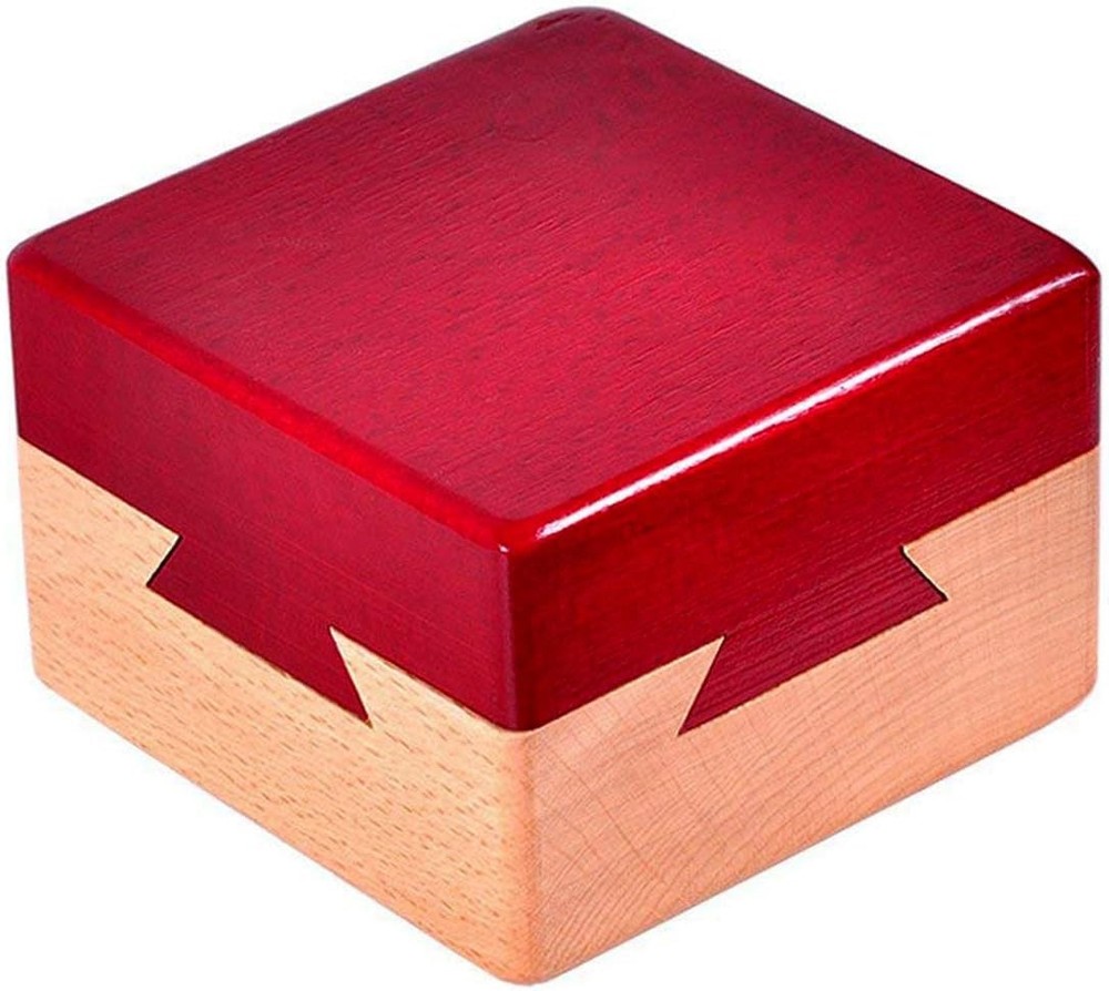 DC-BEAUTIFUL Impossible Dovetail Box Mini 3D Brain Teaser Wooden Small Red