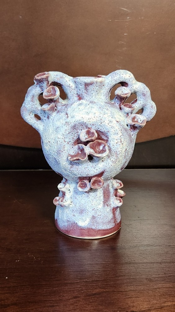 Vintage Boho Ruby Red Lava Glaze Handmade Pottery Sculpture