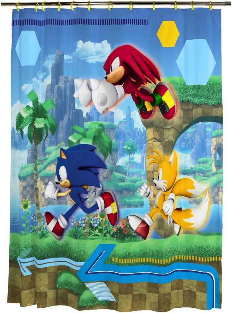 Sonic Anime 13-Piece Shower Curtain Set, 72 X 72 Inch Fabric Curtain with Hooks,