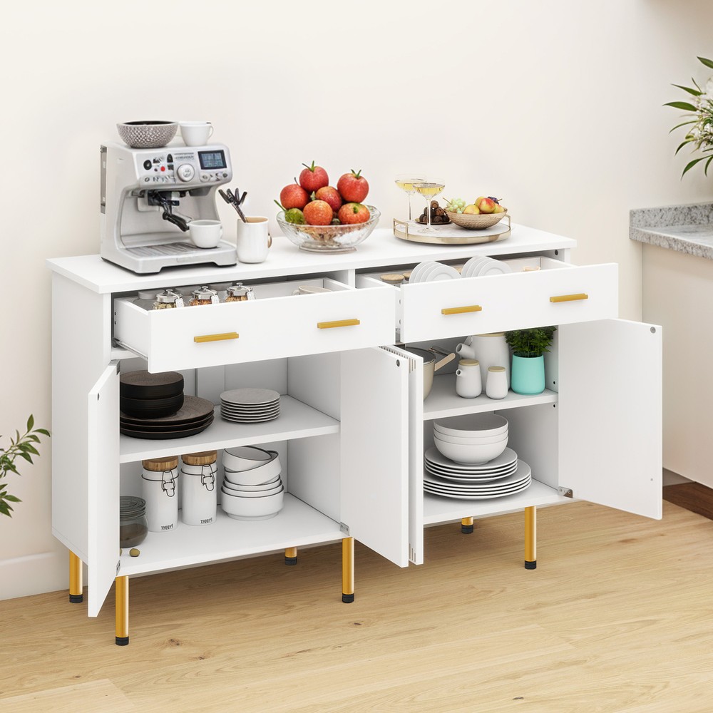 55-in Width Sideboard Cabinet Coffee Bar Storage Shelves with 4 Doors & 2 Drawer