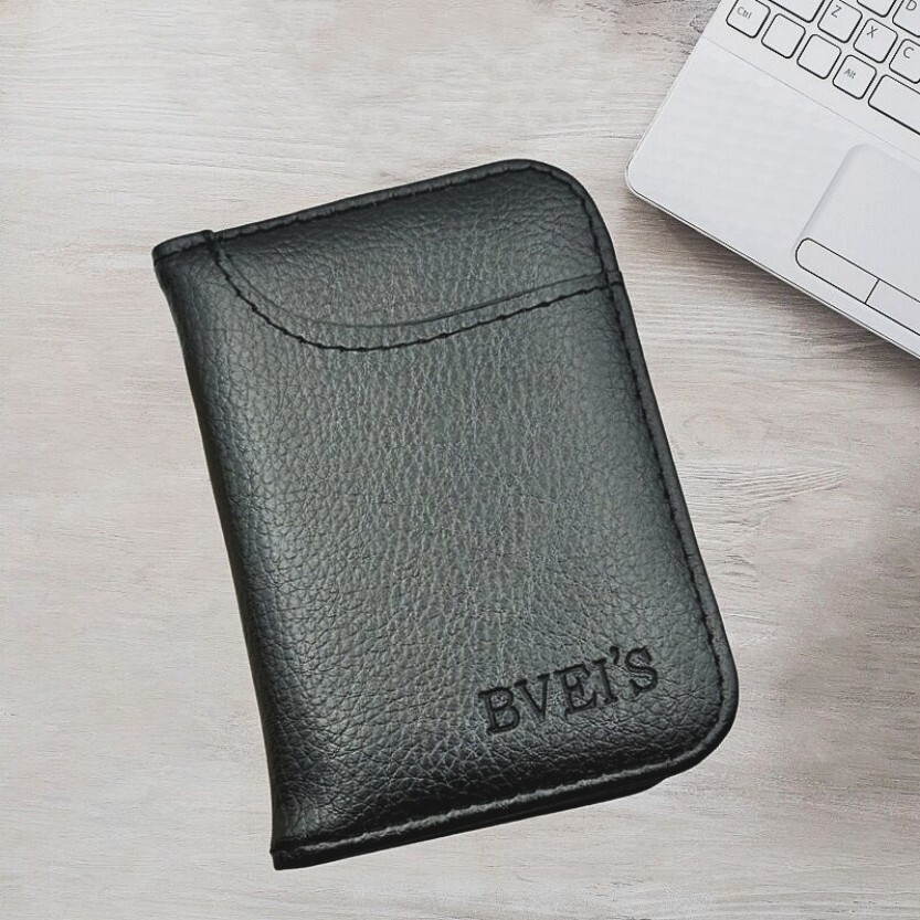 Men's Mini Card Bag Black Leather Bifold Wallet Multi Slot Slim Wallet