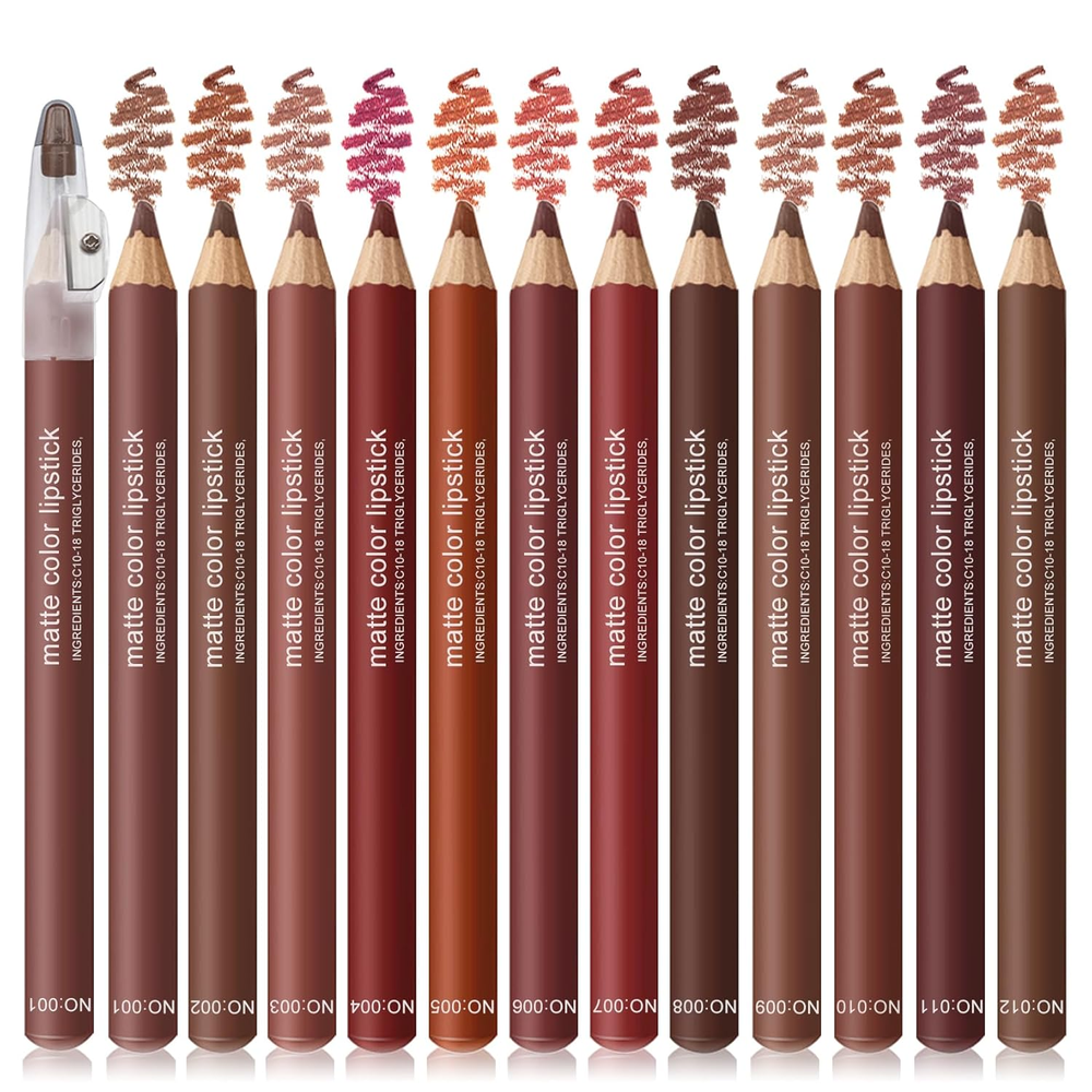 12PCS Matte Lip Liner Set with Natural Finish High Pigment Lip Pencils